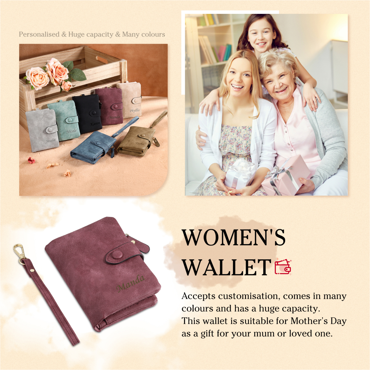 Personalised Women's Wallet Custom Photo & Name & Text Women's Folding Wallet for Her | Jessmade