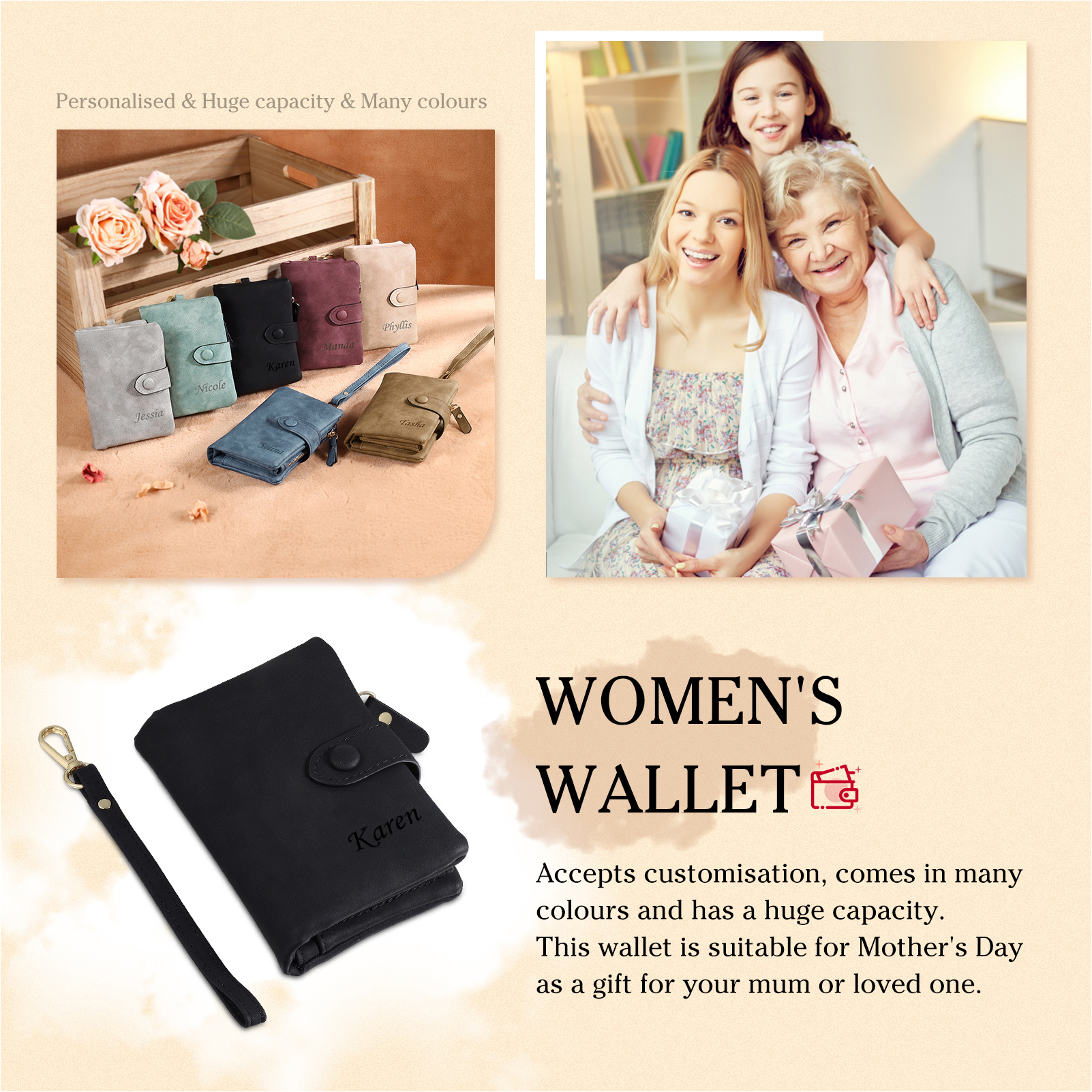 Personalised Women's Wallet Custom Photo & Name & Text Women's Folding Wallet for Her | Jessmade