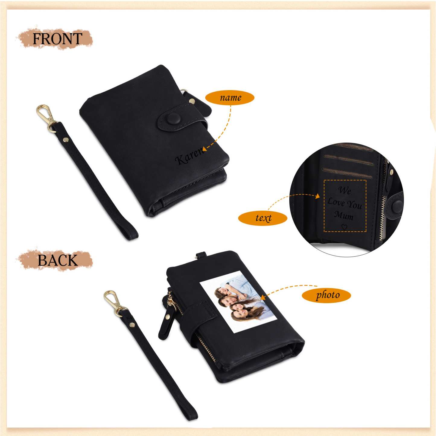 Personalised Women's Wallet Custom Photo & Name & Text Women's Folding Wallet for Her | Jessmade