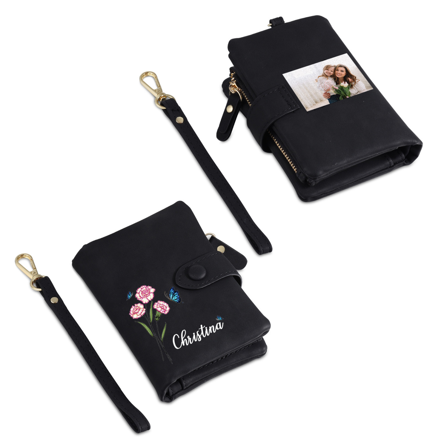 Personalised Women’s Wallet – Custom Name, Birth Flower & Photo, Seven Colours Available – Valentine’s Day Gift for Her | Jessemade