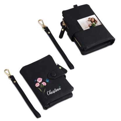 Personalised Women’s Wallet – Custom Name, Birth Flower & Photo, Seven Colours Available – Valentine’s Day Gift for Her | Jessemade