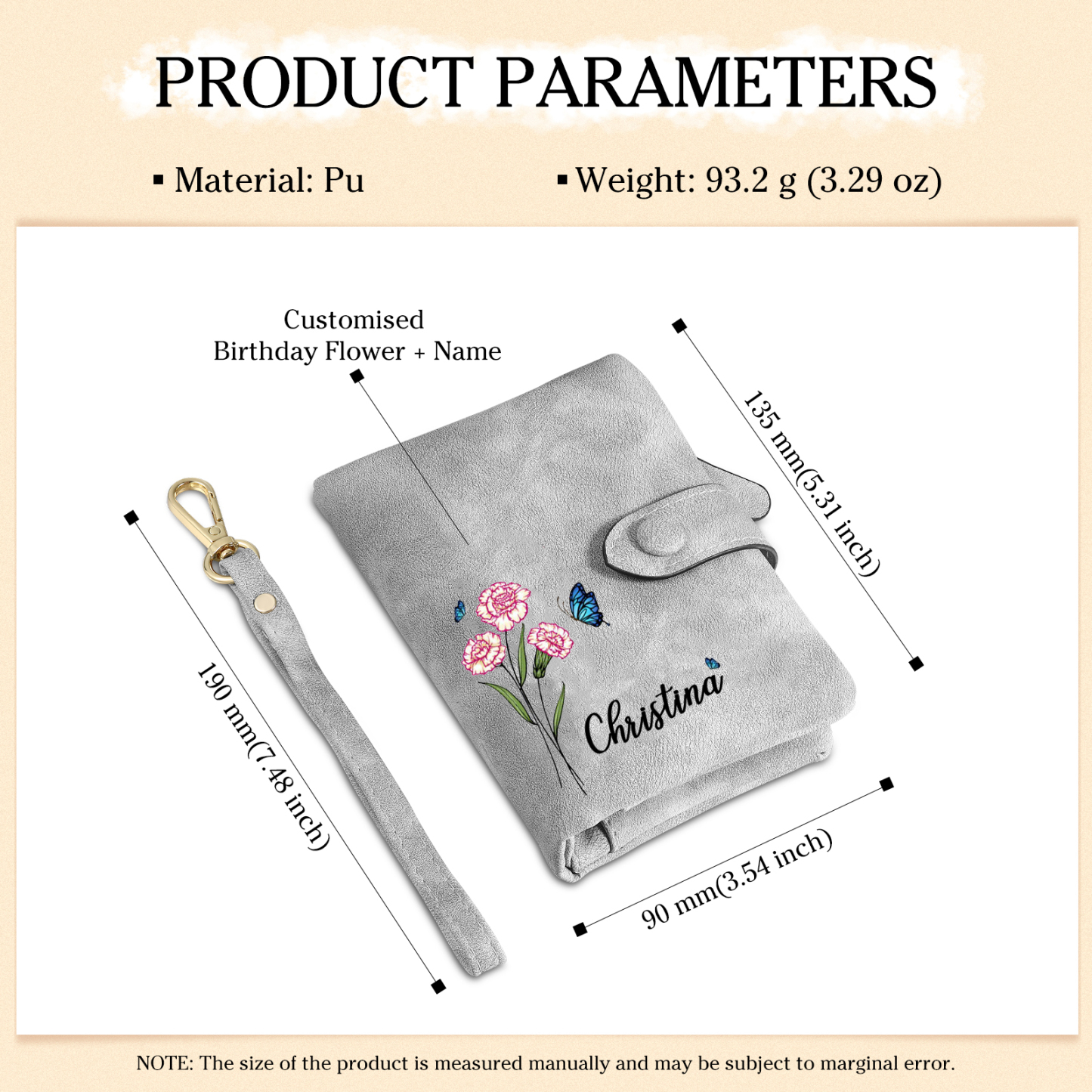 Personalised Women’s Wallet – Custom Name, Birth Flower & Photo, Seven Colours Available – Valentine’s Day Gift for Her | Jessemade