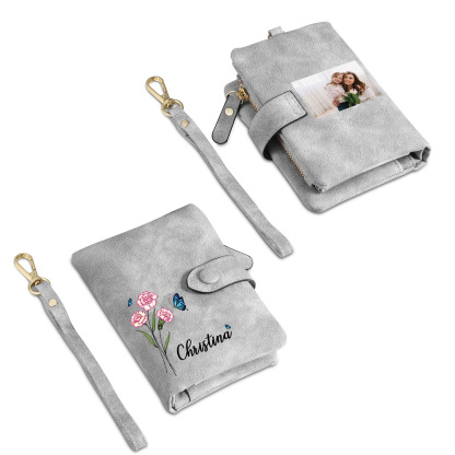 Personalised Women’s Wallet – Custom Name, Birth Flower & Photo, Seven Colours Available – Valentine’s Day Gift for Her | Jessemade