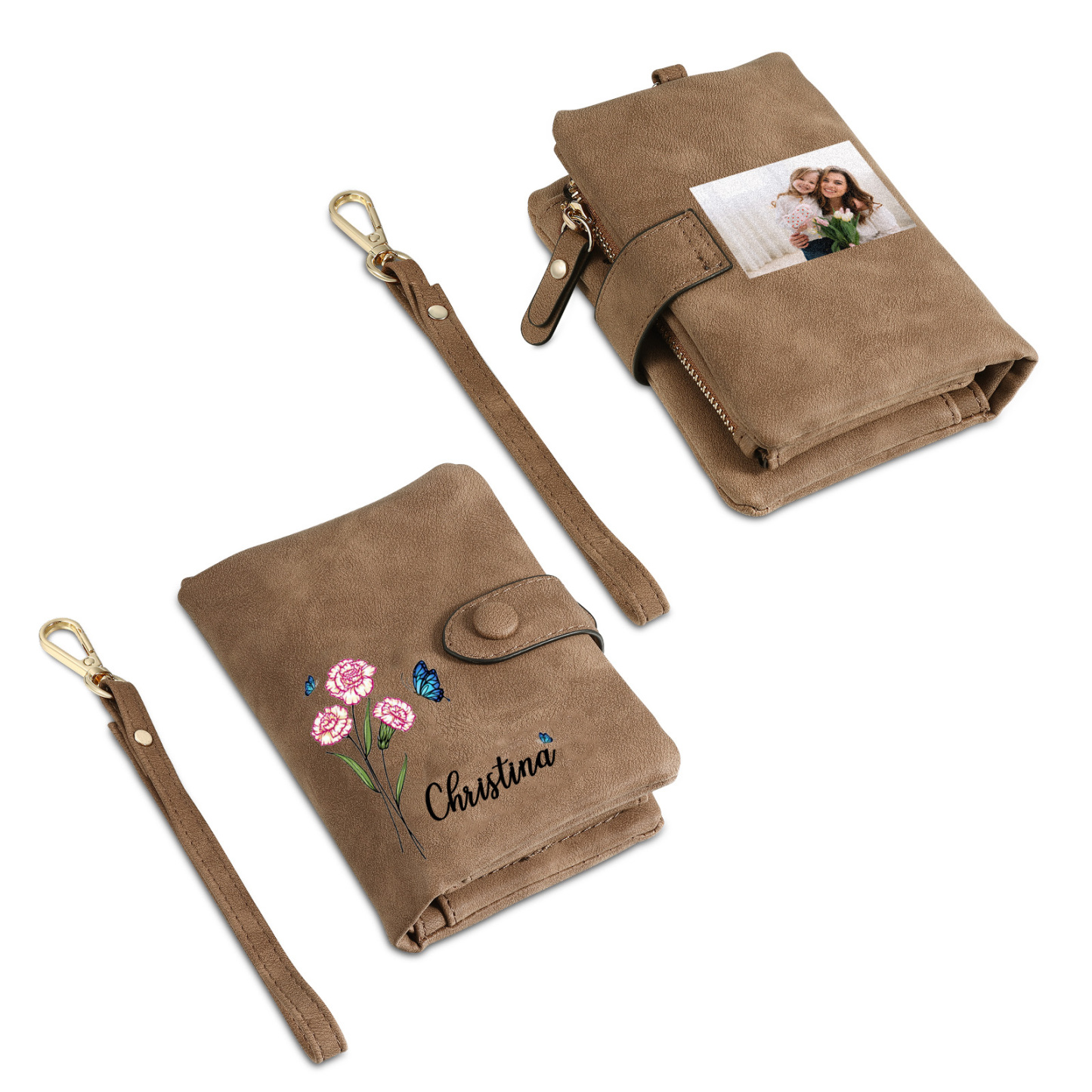 Personalised Women’s Wallet – Custom Name, Birth Flower & Photo, Seven Colours Available – Valentine’s Day Gift for Her | Jessemade