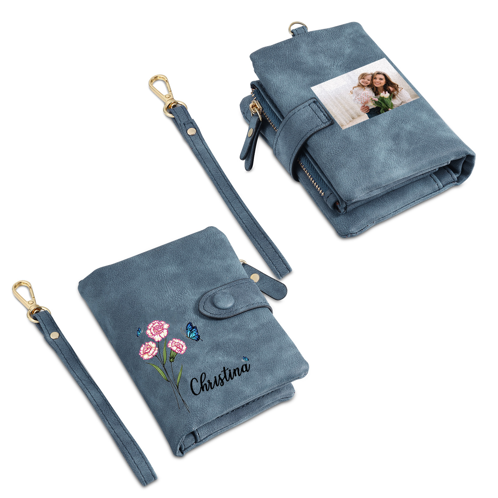 Personalised Women’s Wallet – Custom Name, Birth Flower & Photo, Seven Colours Available – Valentine’s Day Gift for Her | Jessemade