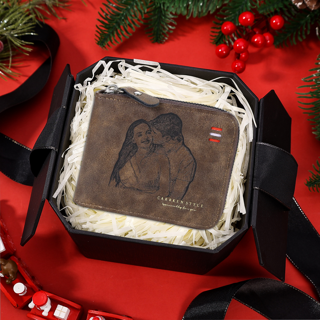 Personalized Photo Leather Men's Wallet Customized Name Letter Folding Dark brown Wallet For Couple | Jessemade