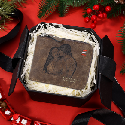 Personalized Photo Leather Men's Wallet Customized Name Letter Folding Dark brown Wallet For Couple | Jessemade