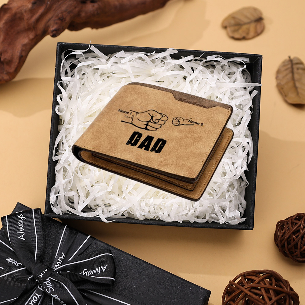 2 Names - Personalized Leather Men's Wallet Custom Photo Fist Fold Wallet With Gift Boxfor Dad