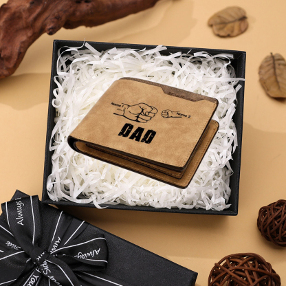 2 Names - Personalized Leather Men's Wallet Custom Photo Fist Fold Wallet With Gift Boxfor Dad