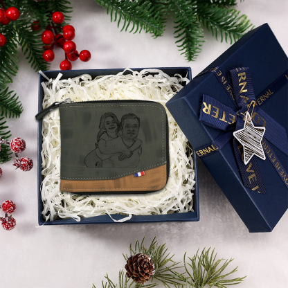 Photo Personalized Leather Zipper Men's Wallet Customized Name Letter Folding Wallet Three Colors Available with Gift Box for Dad