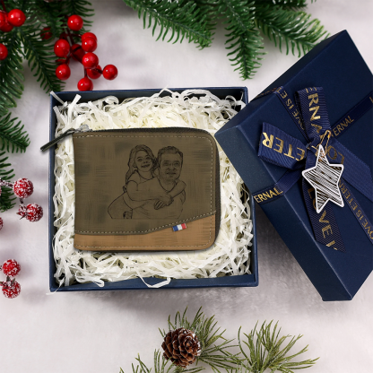 Photo Personalized Leather Zipper Men's Wallet Customized Name Letter Folding Wallet Three Colors Available with Gift Box for Dad