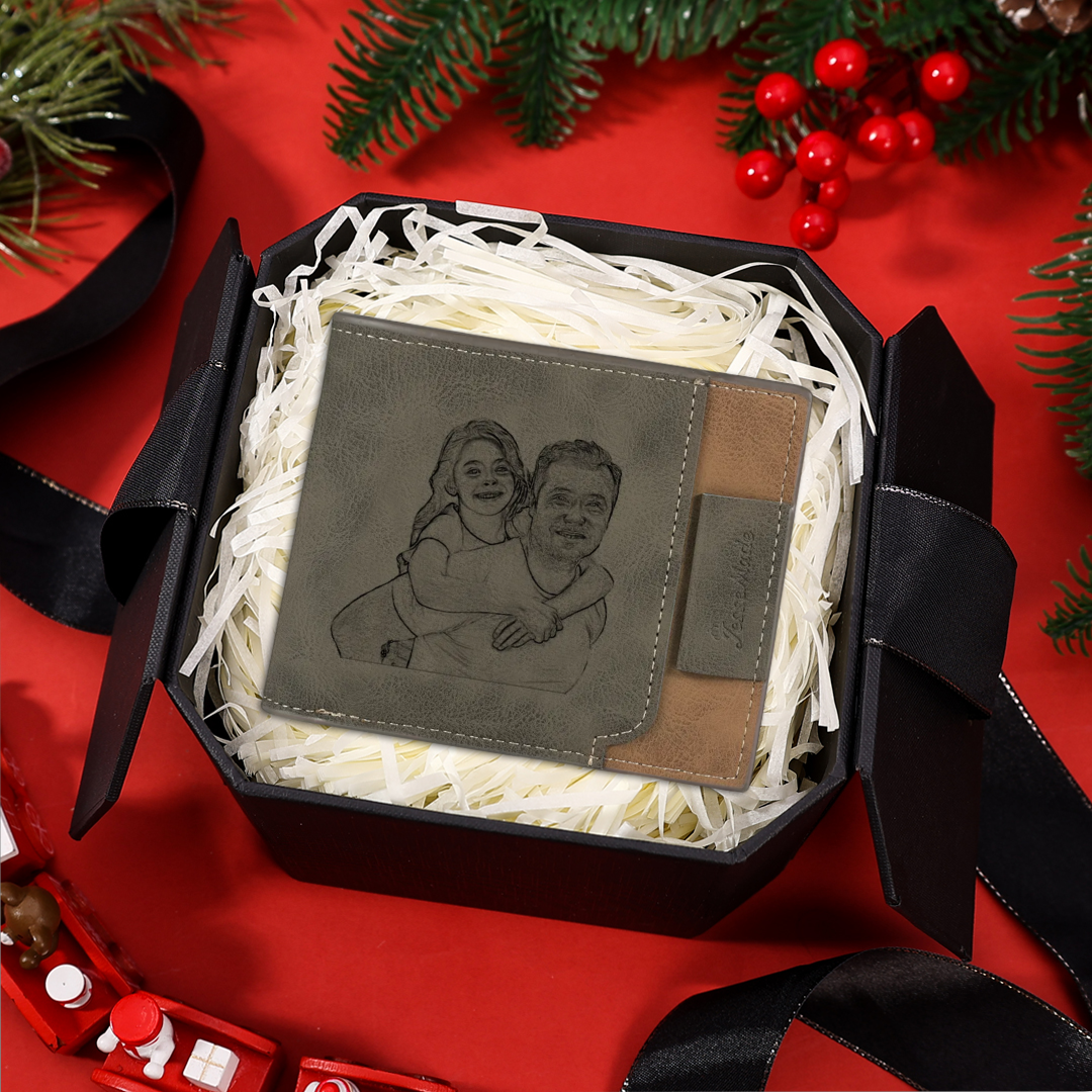 Photo Personalized Leather Men's Wallet Customized Name Letter Folding Wallet Two Colors Available with Gift Box for Dad