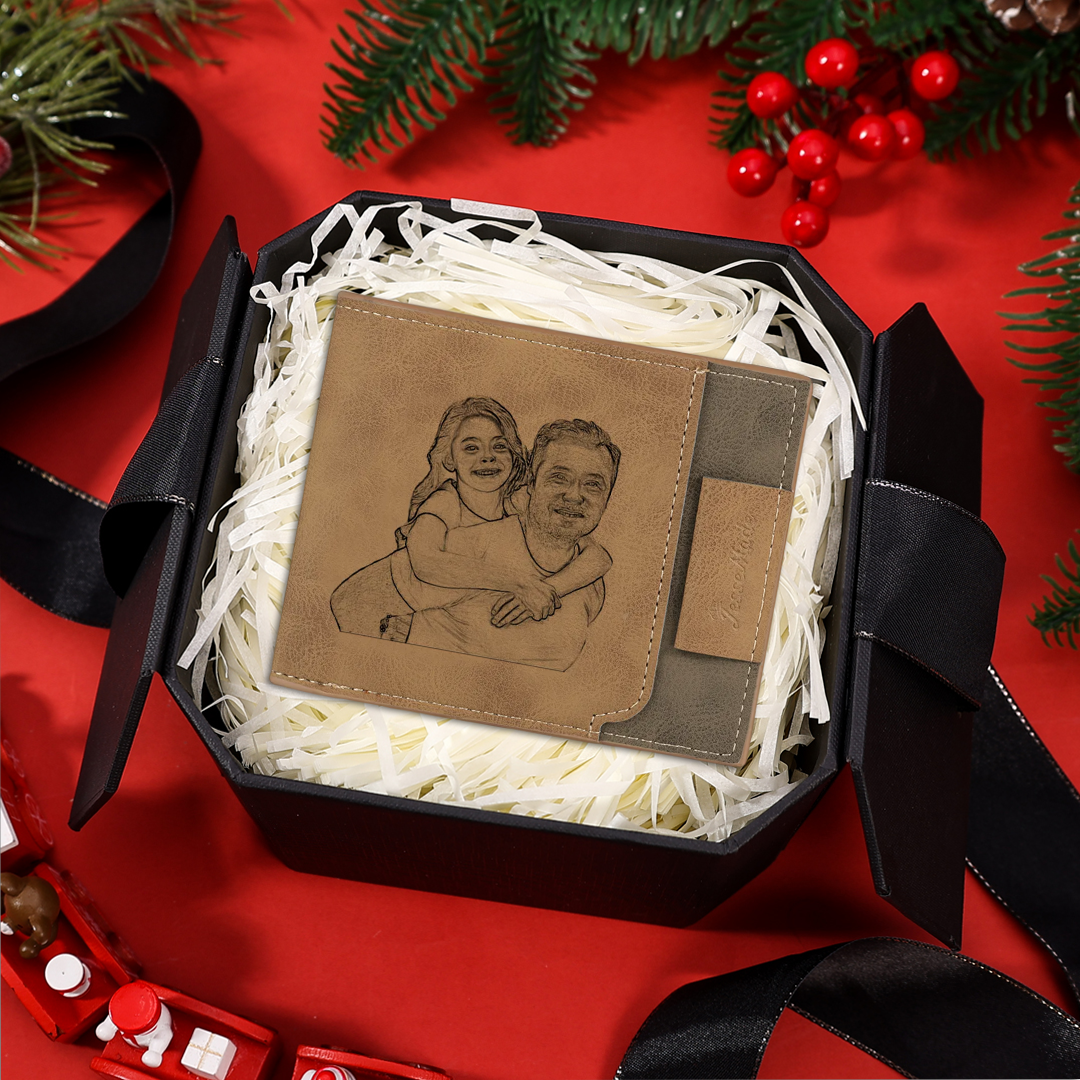 Photo Personalized Leather Men's Wallet Customized Name Letter Folding Wallet Two Colors Available with Gift Box for Dad