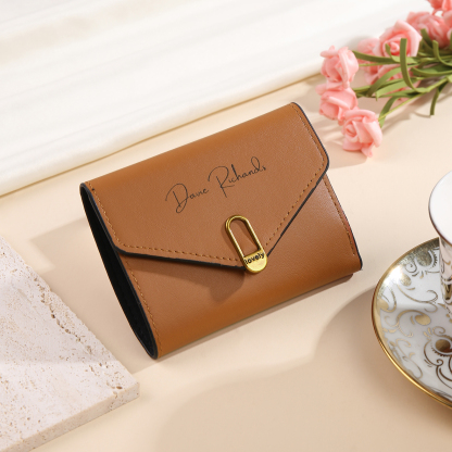 Personalized Photo and Text Pu Leather Brown Folding Women Wallet for Her
