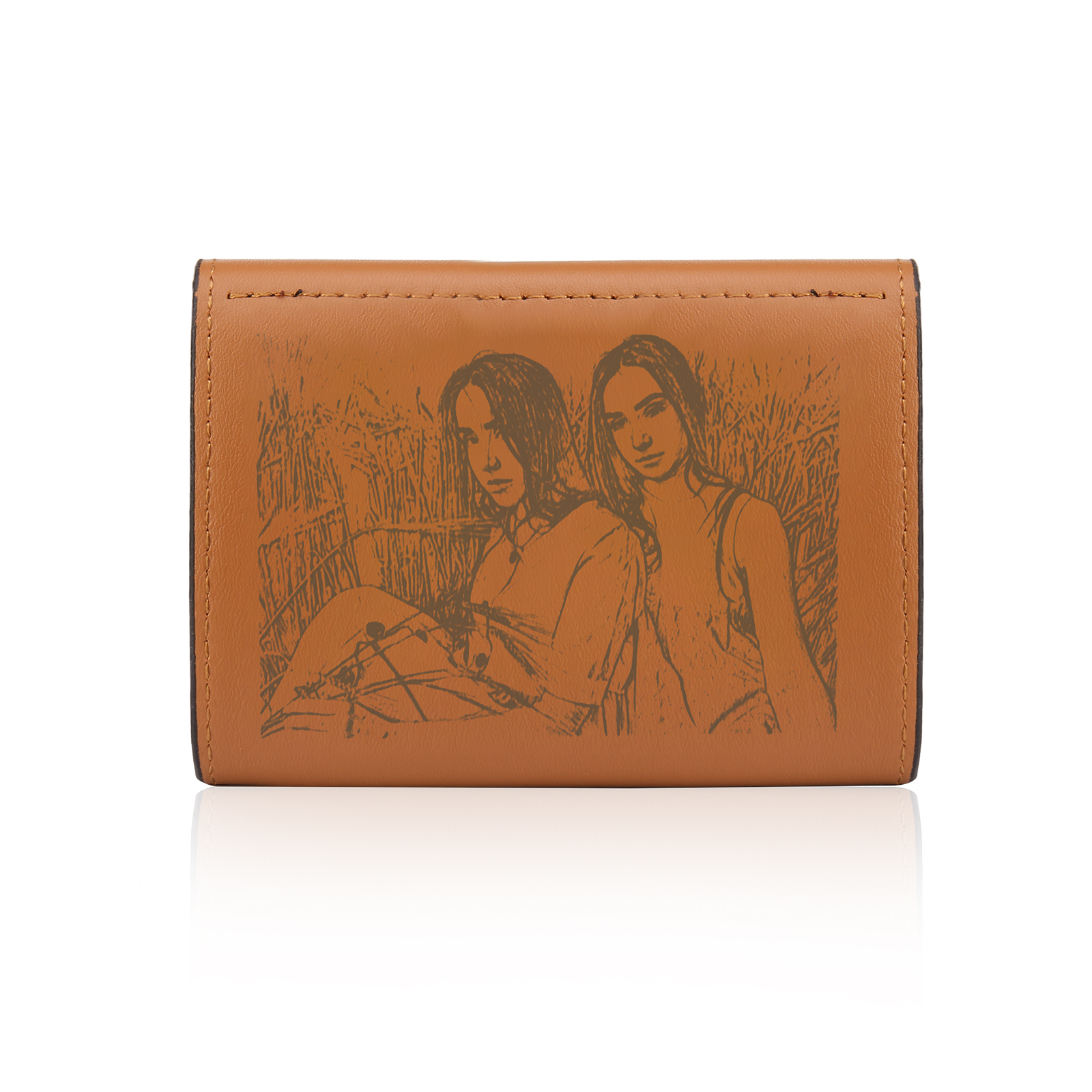 Personalized Photo and Text Pu Leather Brown Folding Women Wallet for Her
