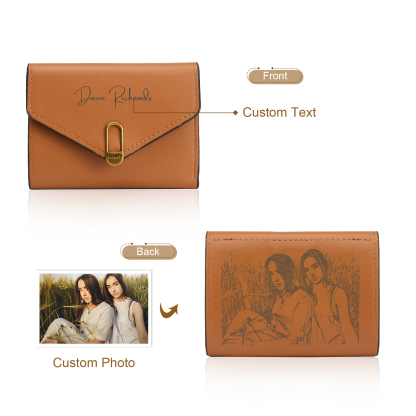 Personalized Photo and Text Pu Leather Brown Folding Women Wallet for Her
