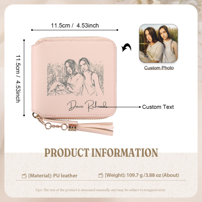 Personalized Photo and Text Pu Leather Pink Folding Women Wallet for Her