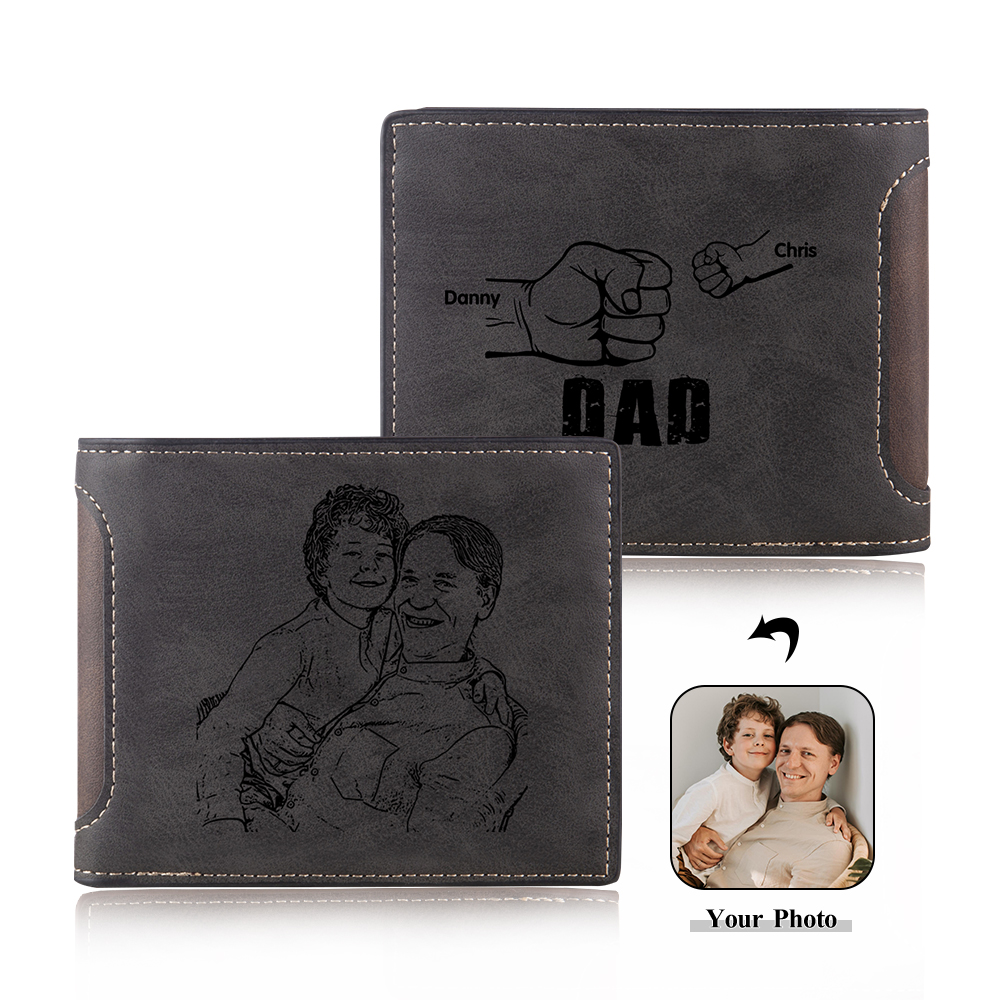 Jessemade UK 2 Names - Personalized Photo Custom Leather Men's Folding Wallet as a Father's Day Gift for Dad 24.99 m1-t1-n2