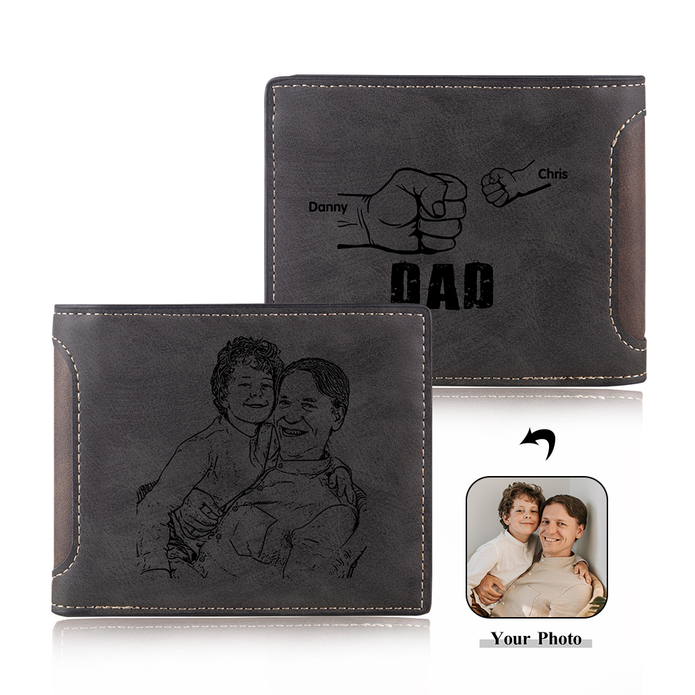 Jessemade UK 2 Names - Personalized Photo Custom Leather Men's Folding Wallet as a Father's Day Gift for Dad 24.99 m1-t1-n2
