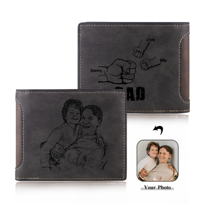 3 Names - Personalized Photo Custom Leather Men's Folding Wallet as a Father's Day Gift for Dad