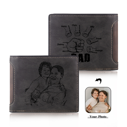 6 Names - Personalized Photo Custom Leather Men's Folding Wallet as a Father's Day Gift for Dad