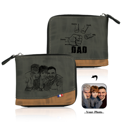 Jessemade UK 4 Names - Personalized Photo Custom Leather Men's Zipper Wallet as a Father's Day Gift for Dad 26.99 m1-t1-n4