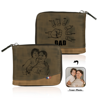 7 Names - Personalized Photo Custom Leather Men's Zipper Wallet as a Father's Day Gift for Dad