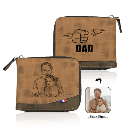 2 Names - Personalized Photo Custom Leather Men's Zipper Wallet as a Father's Day Gift for Dad