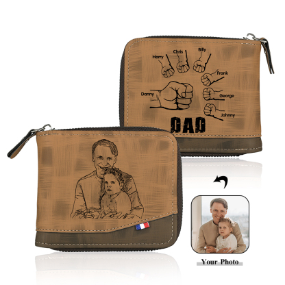 7 Names - Personalized Photo Custom Leather Men's Zipper Wallet as a Father's Day Gift for Dad