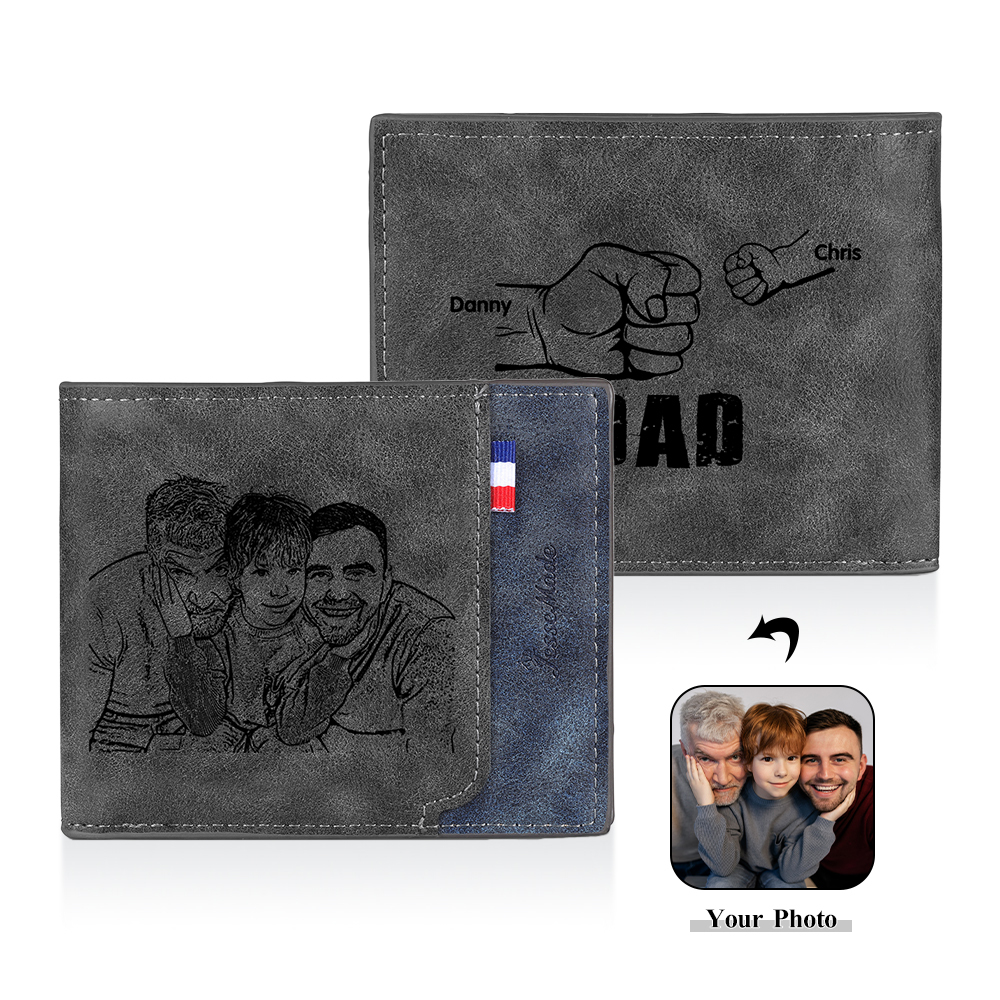 Jessemade UK 2 Names - Personalized Photo Custom Leather Men's Folding Wallet as a Father's Day Gift for Dad 24.99 m1-t1-n2