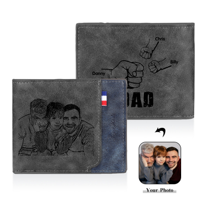 3 Names - Personalized Photo Custom Leather Men's Folding Wallet as a Father's Day Gift for Dad