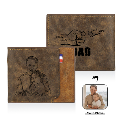 2 Names - Personalized Photo Custom Leather Men's Folding Wallet as a Father's Day Gift for Dad