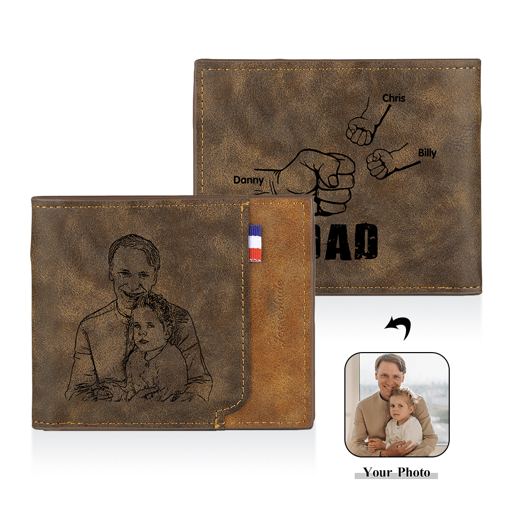 Jessemade UK 3 Names - Personalized Photo Custom Leather Men's Folding Wallet as a Father's Day Gift for Dad 25.99 m1-t1-n3