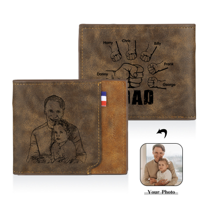 6 Names - Personalized Photo Custom Leather Men's Folding Wallet as a Father's Day Gift for Dad