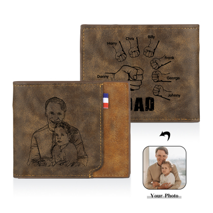 7 Names - Personalized Photo Custom Leather Men's Folding Wallet as a Father's Day Gift for Dad