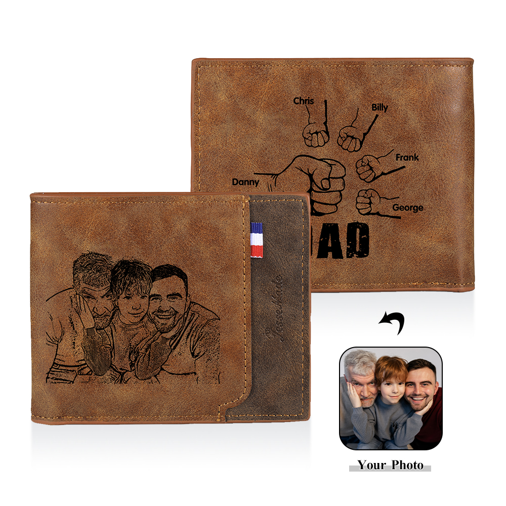 Jessemade UK 5 Names - Personalized Photo Custom Leather Men's Folding Wallet as a Father's Day Gift for Dad 27.99 m1-t1-n5