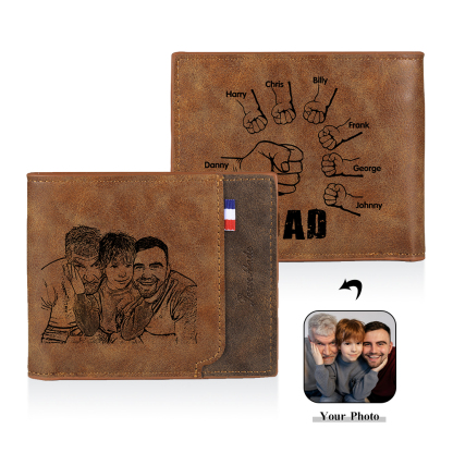 7 Names - Personalized Photo Custom Leather Men's Folding Wallet as a Father's Day Gift for Dad