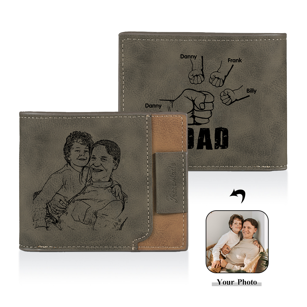 Jessemade UK 4 Names - Personalized Photo Custom Leather Men's Folding Wallet as a Father's Day Gift for Dad 26.99 m1-t1-n4