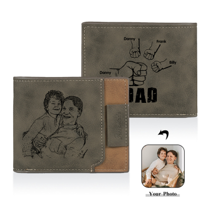Jessemade UK 4 Names - Personalized Photo Custom Leather Men's Folding Wallet as a Father's Day Gift for Dad 26.99 m1-t1-n4