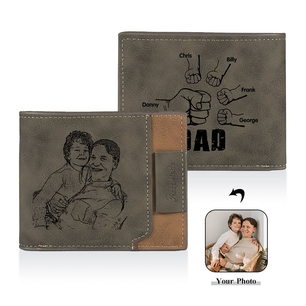 Jessemade UK 5 Names - Personalized Photo Custom Leather Men's Folding Wallet as a Father's Day Gift for Dad 27.99 m1-t1-n5