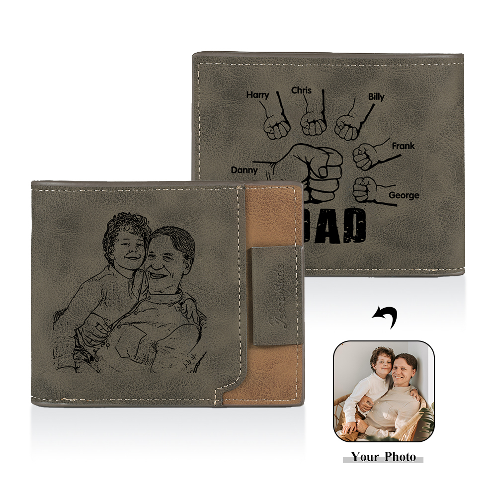Jessemade UK 6 Names - Personalized Photo Custom Leather Men's Folding Wallet as a Father's Day Gift for Dad 28.99 m1-t1-n6