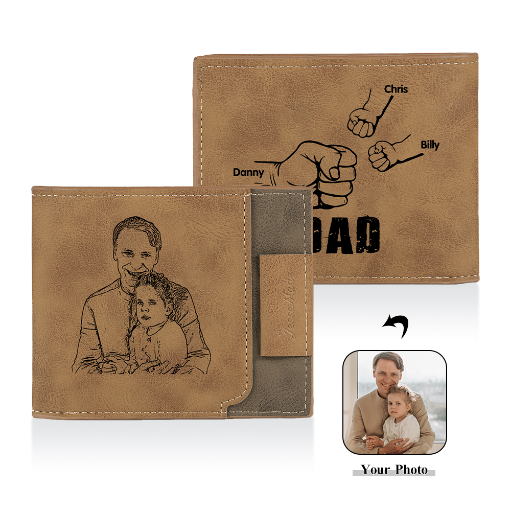 Jessemade UK 3 Names - Personalized Photo Custom Leather Men's Folding Wallet as a Father's Day Gift for Dad 25.99 m1-t1-n3