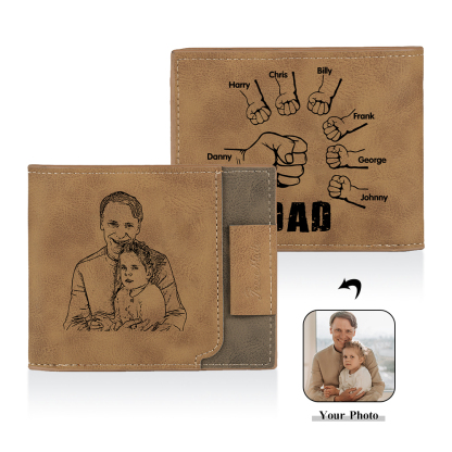 7 Names - Personalized Photo Custom Leather Men's Folding Wallet as a Father's Day Gift for Dad