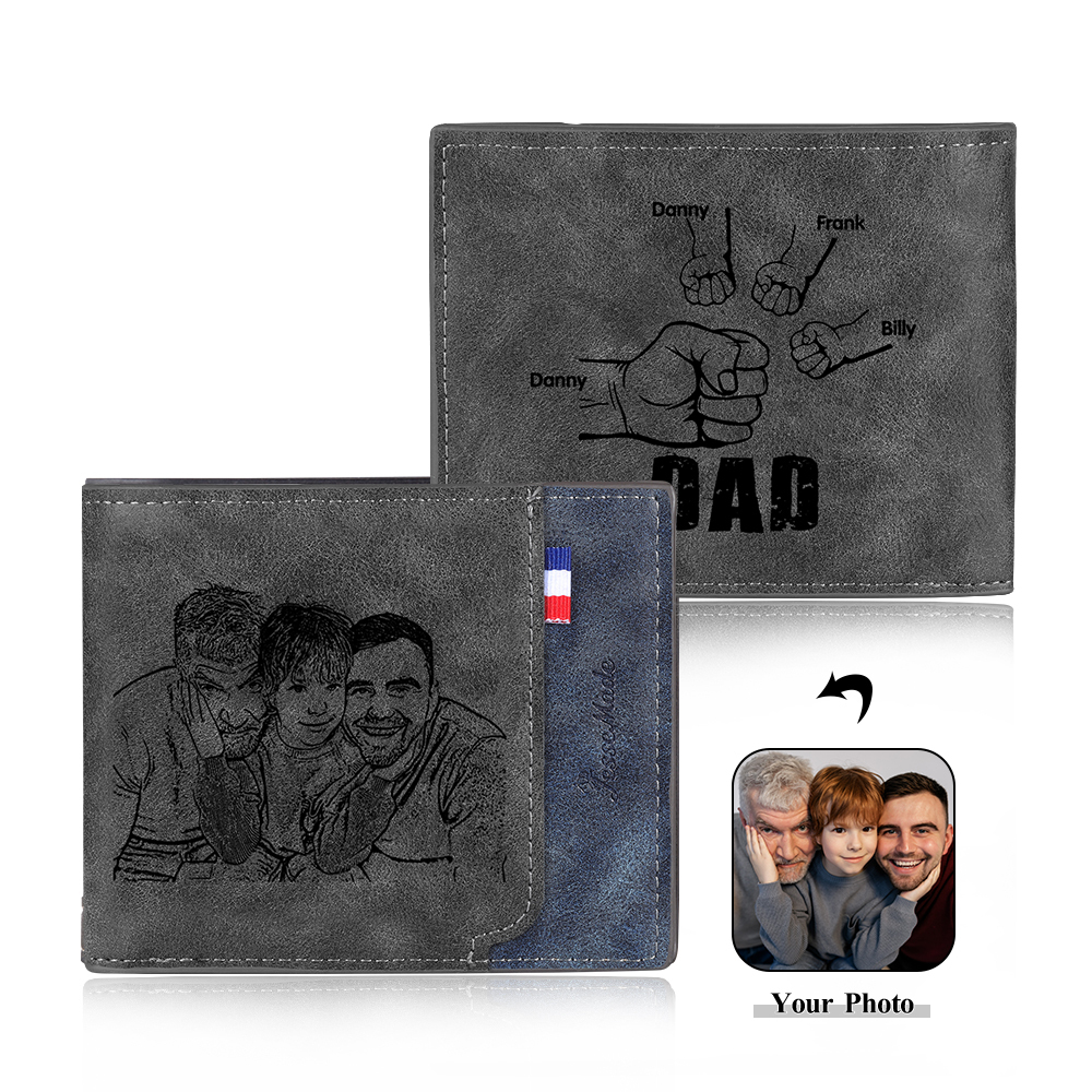 Jessemade UK 4 Names - Personalized Photo Custom Leather Men's Wallet as a Father's Day Gift for Dad 26.99 m1-t1-n4