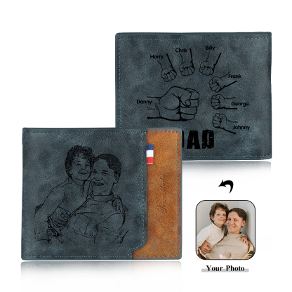 7 Names - Personalized Photo Custom Leather Men's Wallet as a Father's Day Gift for Dad