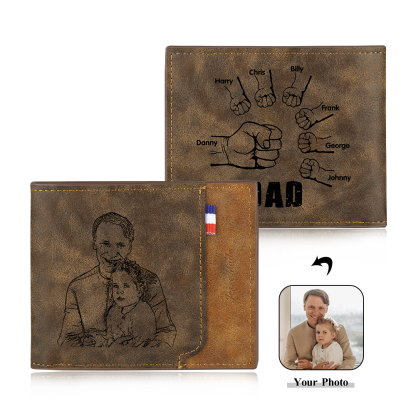 7 Names - Personalized Photo Custom Leather Men's Wallet as a Father's Day Gift for Dad