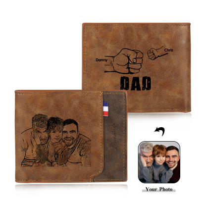 2 Names - Personalized Photo Custom Leather Men's Wallet as a Father's Day Gift for Dad