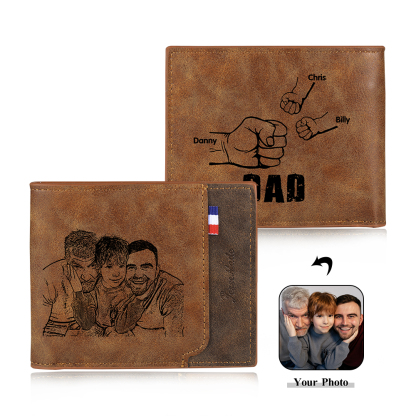 3 Names - Personalized Photo Custom Leather Men's Wallet as a Father's Day Gift for Dad