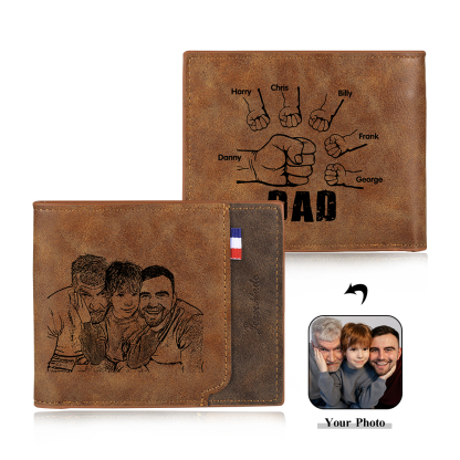 6 Names - Personalized Photo Custom Leather Men's Wallet as a Father's Day Gift for Dad