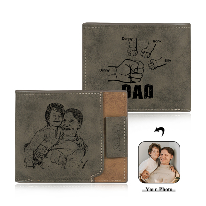 4 Names - Personalized Photo Custom Leather Men's Wallet as a Father's Day Gift for Dad